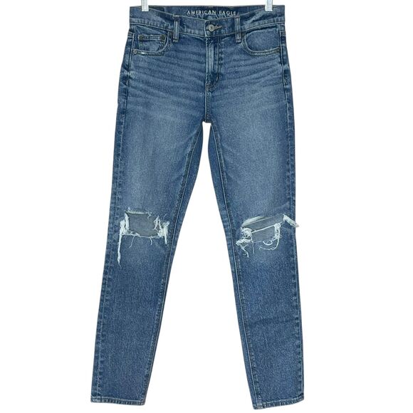 American Eagle 90s Skinny Ripped Destructed Stretch Jeans Size 4 - Picture 1 of 10